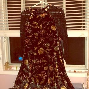 Velvet dress lace sleeves and lace back